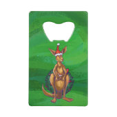 Kangaroo Kerstmis op gekleurd groen terug Creditkaart Flessenopener (Voorkant)