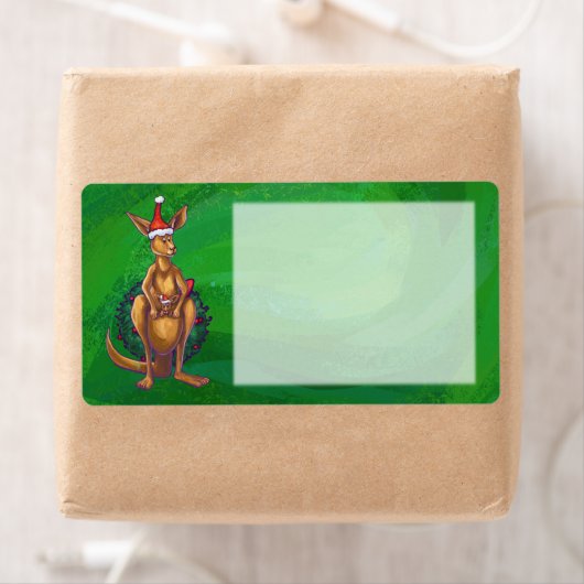 Kangaroo Kerstmis op gekleurd groen terug Etiket (Insitu)