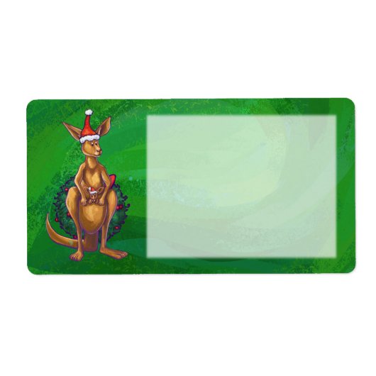 Kangaroo Kerstmis op gekleurd groen terug Etiket (Voorkant)