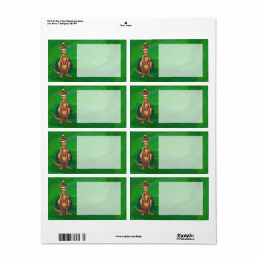 Kangaroo Kerstmis op gekleurd groen terug Etiket (Full Sheet)