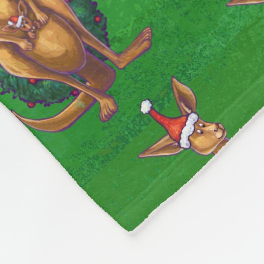 Kangaroo Kerstmis op gekleurd groen terug Fleece Deken (Hoek)