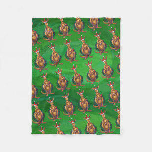 Kangaroo Kerstmis op gekleurd groen terug Fleece Deken