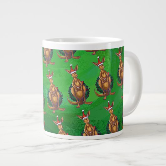 Kangaroo Kerstmis op gekleurd groen terug Grote Koffiekop (Voorkant rechts)