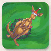 Kangaroo Kerstmis op gekleurd groen terug Onderzetter (Voorkant)