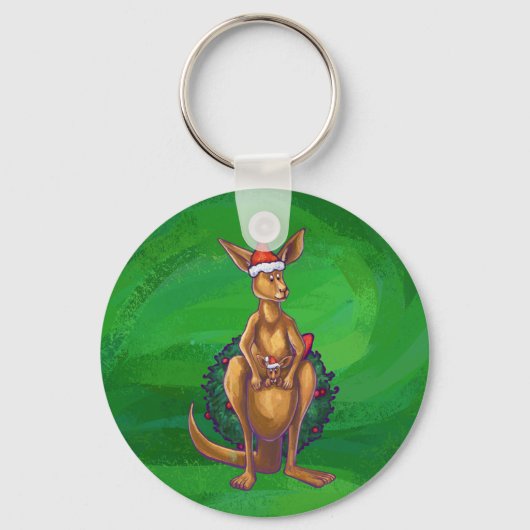 Kangaroo Kerstmis op gekleurd groen terug Sleutelhanger (Voorkant)