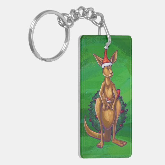 Kangaroo Kerstmis op gekleurd groen terug Sleutelhanger (Voorkant Links)