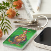 Kangaroo Kerstmis op gekleurd groen terug Sleutelhanger (Voorkant Rechts)