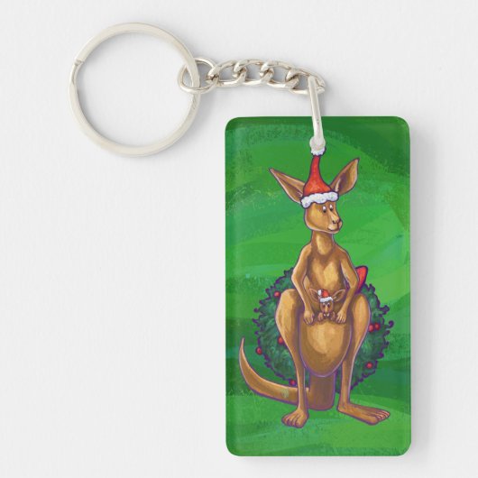 Kangaroo Kerstmis op gekleurd groen terug Sleutelhanger (Voorkant)