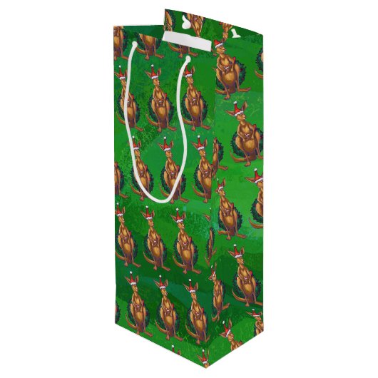 Kangaroo Kerstmis op gekleurd groen terug Wijn Cadeautas (Achterkant Gekanteld)