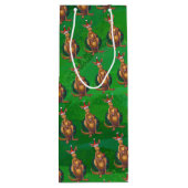 Kangaroo Kerstmis op gekleurd groen terug Wijn Cadeautas (Achterkant)