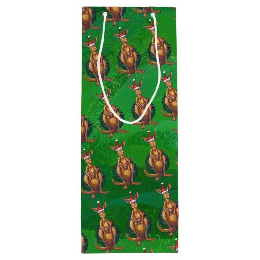 Kangaroo Kerstmis op gekleurd groen terug Wijn Cadeautas (Achterkant)