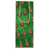 Kangaroo Kerstmis op gekleurd groen terug Wijn Cadeautas (Voorkant)