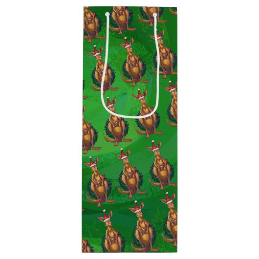 Kangaroo Kerstmis op gekleurd groen terug Wijn Cadeautas (Voorkant)