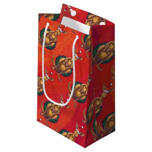 Kangaroo Kerstmis Op Rood Klein Cadeauzakje (Voorkant Gekanteld)