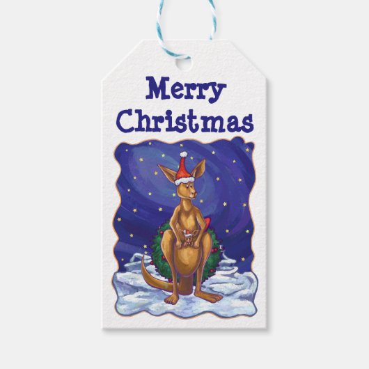 Kangaroo kerstSterrennacht Cadeaulabel (Voorkant)