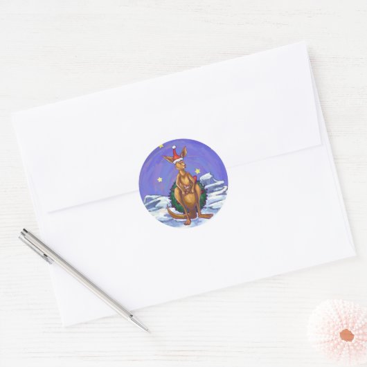 Kangaroo kerstSterrennacht Ronde Sticker (Envelop)