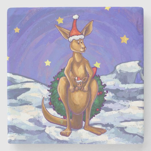 Kangaroo kerstSterrennacht Stenen Onderzetter (Voorkant)