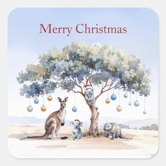 Kangaroo Koalas Platypus Christmas Gumtree Baubles Vierkante Sticker (Voorkant)