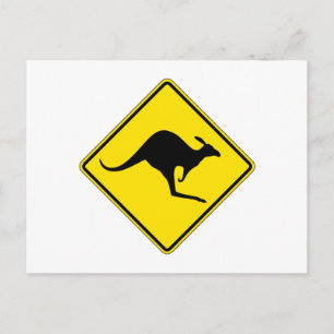 Kangaroo-kruising, verkeerswaarschuwingsbord, Aust Briefkaart