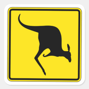 Kangaroo-kruising, verkeerswaarschuwingsbord, Aust Vierkante Sticker