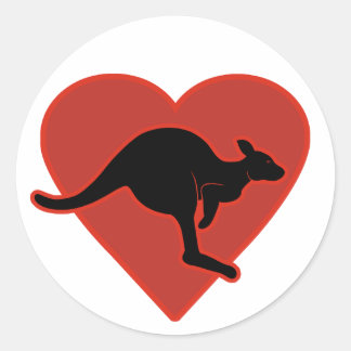 Kangaroo Love Red Heart Ronde Sticker