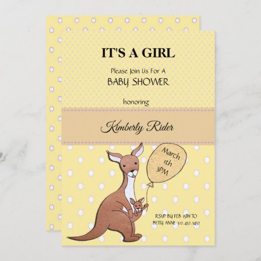Kangaroo Mam Baby shower Uitnodiging (Voorkant / Achterkant)