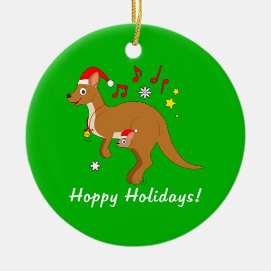 Kangaroo Mam en Joey bij Feestdagen met kersthoppy Keramisch Ornament (Voorkant)