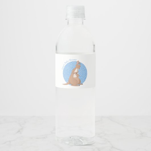 Kangaroo mama en Baby Joey Blue Shower Waterfles Etiket (Voorkant)