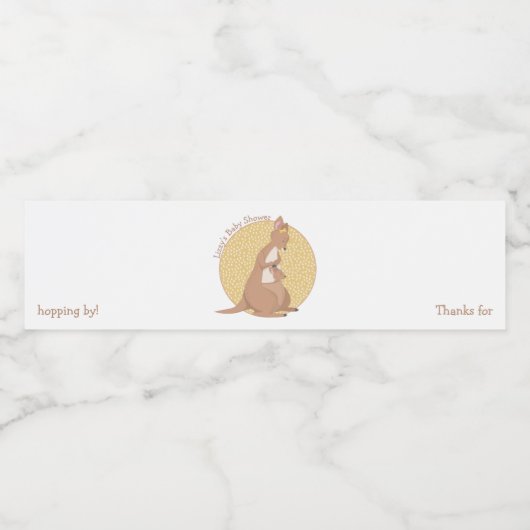 Kangaroo mama en Baby op Geel Patroon Waterfles Etiket (Enkel label)