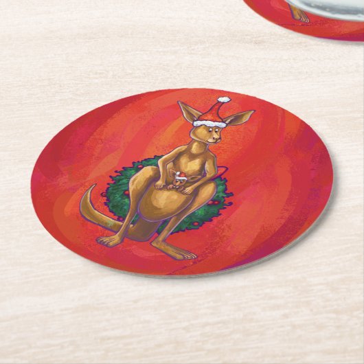 Kangaroo-mas op rood ronde kartonnen onderzetter (Gebogen)