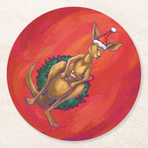 Kangaroo-mas op rood ronde kartonnen onderzetter