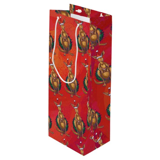 Kangaroo-mas op rood wijn cadeautas (Voorkant Gekanteld)
