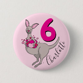 Kangaroo meisjes 6e verjaardag roze knop ronde button 7,6 cm