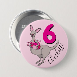 Kangaroo meisjes 6e verjaardag roze knop ronde button 7,6 cm