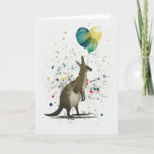 Kangaroo met ballonnen Gevouwen Wenskaart Bedankkaart (Voorkant)