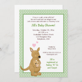 Kangaroo Neutraal Baby shower Invitation Green Kaart