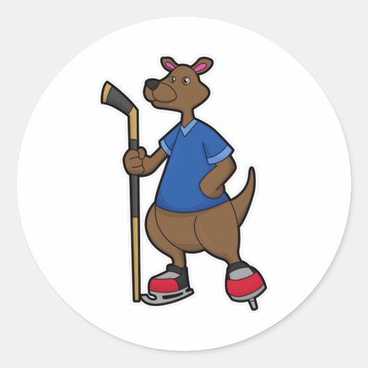 Kangaroo op Ice hockey met Ice hockey stick Ronde Sticker (Voorkant)