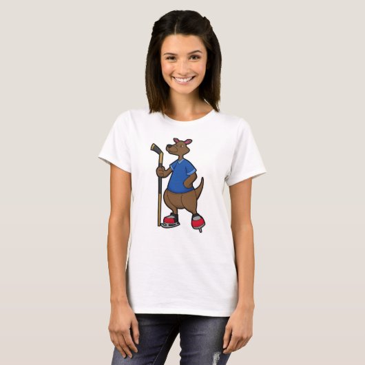 Kangaroo op Ice hockey met Ice hockey stick T-shirt (Voorkant volledig)