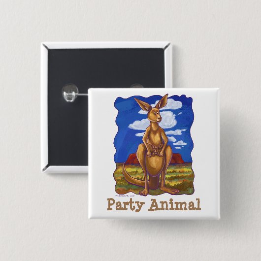 Kangaroo Party Center Vierkante Button 5,1 Cm (Voorkant /achterkant)