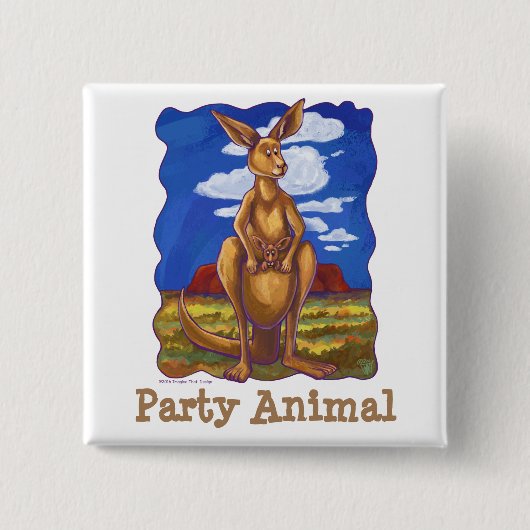 Kangaroo Party Center Vierkante Button 5,1 Cm (Voorkant)