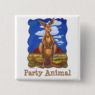 Kangaroo Party Center Vierkante Button 5,1 Cm