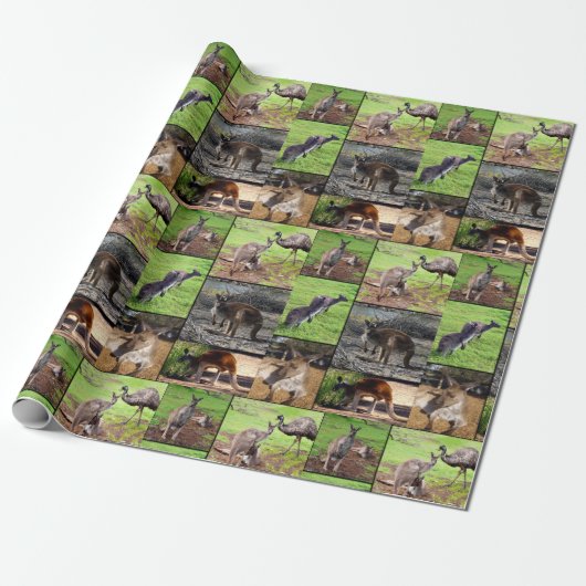Kangaroo Photo Collage Cadeaupapier (Uitgerold)
