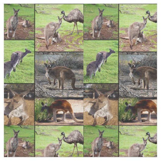 Kangaroo Photo Collage Stof (Close Up)