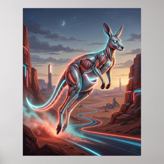 Kangaroo Red Neon Outback Poster (Voorkant)