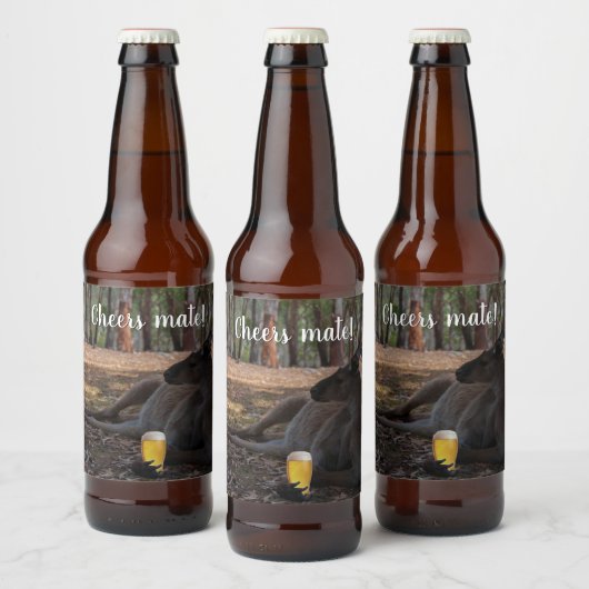 Kangaroo Relaxing with Beer Australia Funny Bier Etiket (Flessen)