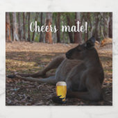 Kangaroo Relaxing with Beer Australia Funny Bier Etiket (Enkel label)