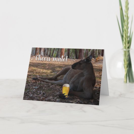 Kangaroo Relaxing with Beer Australia Funny Kaart (Voorkant)