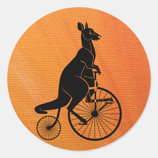 Kangaroo Riding a Bike Ronde Sticker (Voorkant)