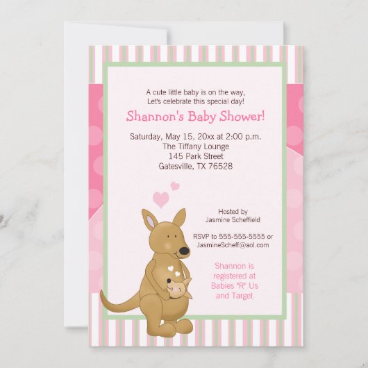 Kangaroo Roze Uitnodiging voor mammie (Voorkant)