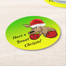 Kangaroo Santa Australian Kerstparty Ronde Kartonnen Onderzetter